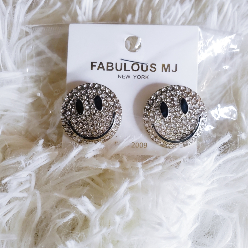 Happy Face Silver Colored Earrings